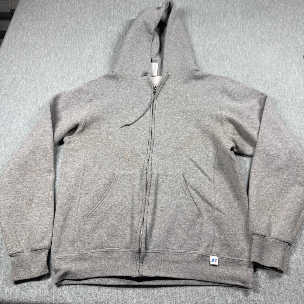 Russell Athletic Hoodies Men M Gray Full Zip Up Fleece Sweatshirt Pocket Hooded
